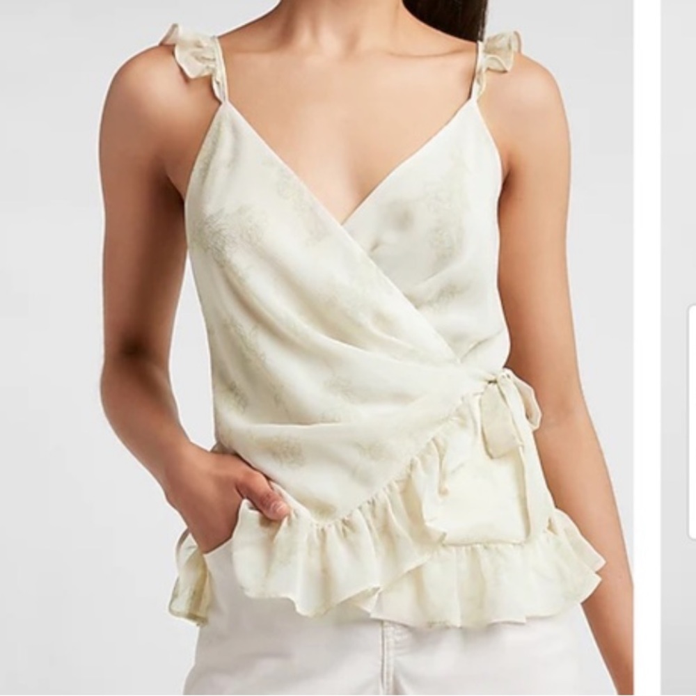 Express Satin Wrap Top Ruffle Sleeve Small S